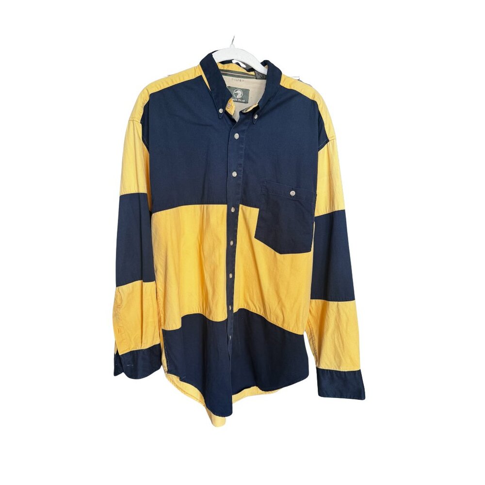 Duck Head Colorblock Shirt Men’s L | Navy & Yellow | 100% Cotton